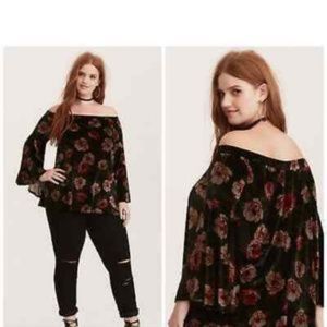 Torrid Velvet Off The Shoulder Bell Sleeve Top